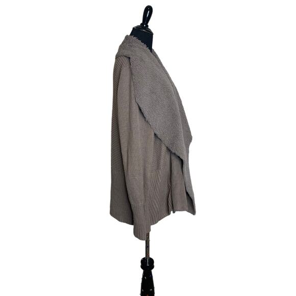 Halston sand brown drape front waterfall suede sweater coat size 1X - Picture 9 of 11
